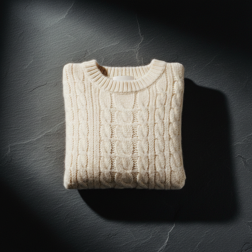 Cream cashmere knit folded on slate stone