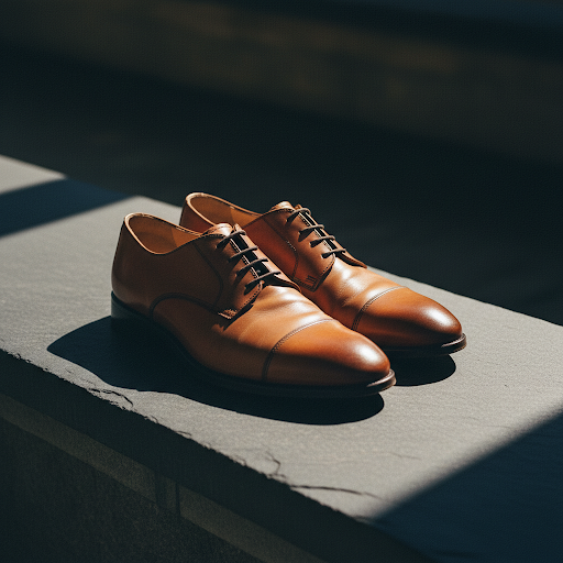 Cognac leather oxford shoes on slate stone